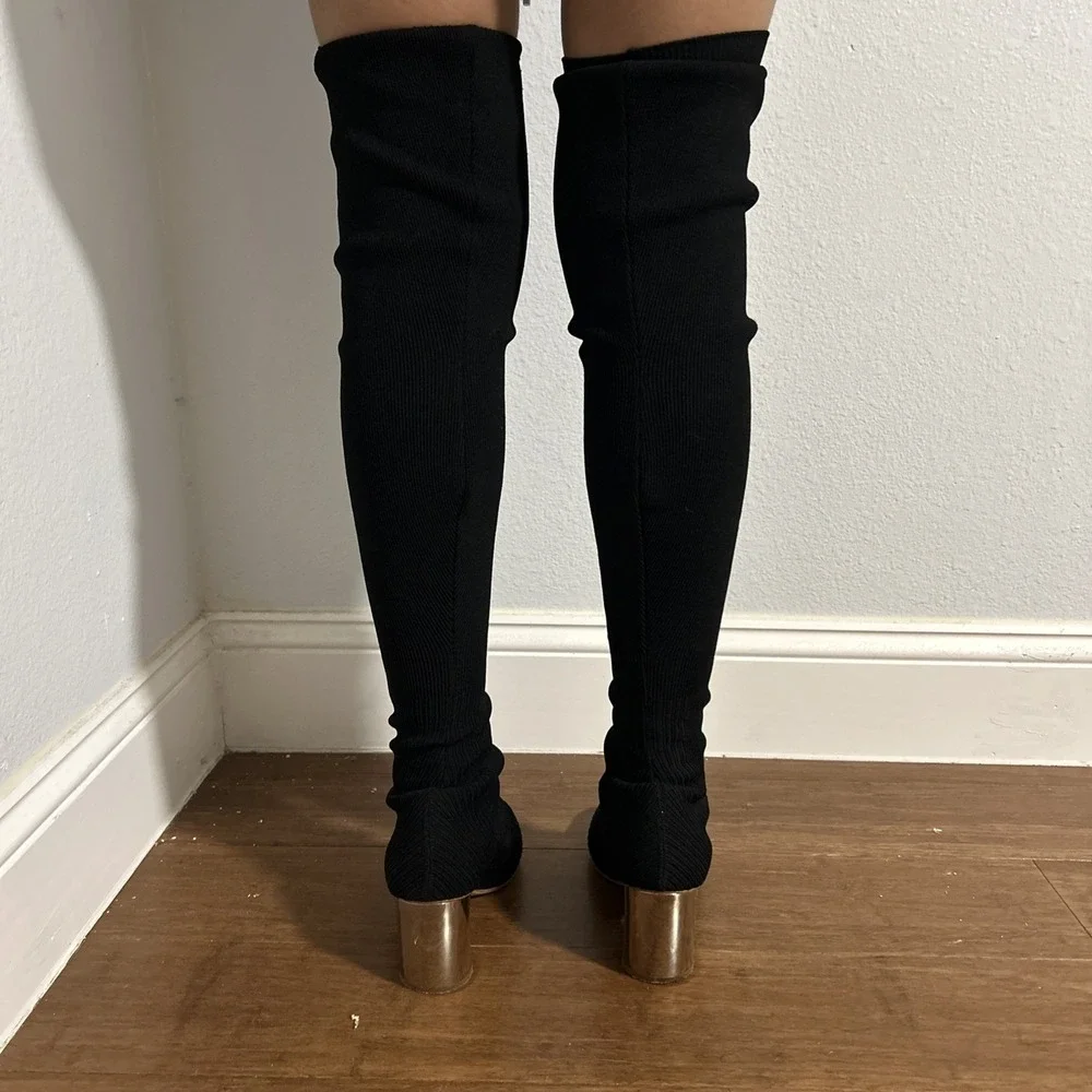 Proenza Schouler Boots Womens 36.5 Black Stretch Knit Over The‎ Knee Sock Style